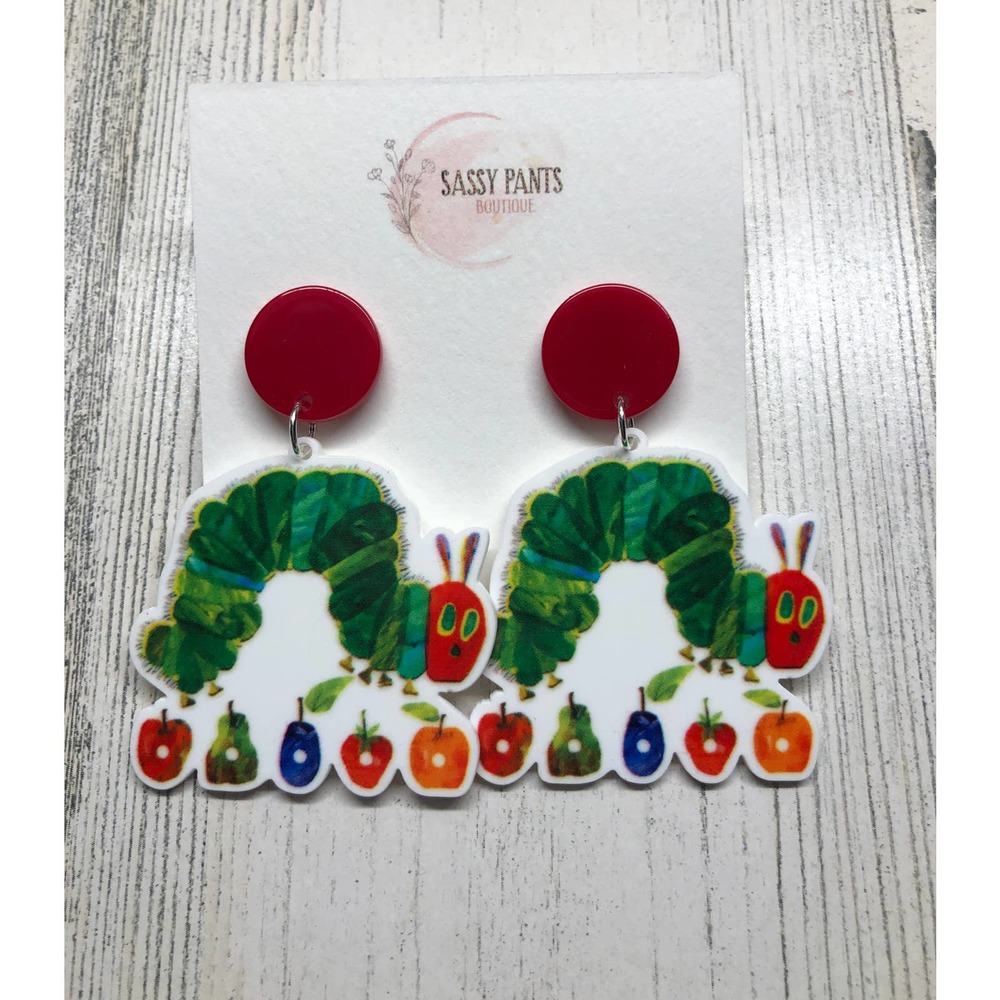 The Hungry Caterpillar with fruit Earrings NEW